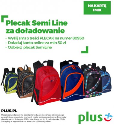 Plecak Semi Line za doładowanie dla klientów prepaid i mix w sieci Plus