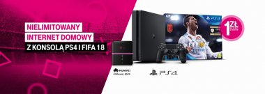 W T‑Mobile mundial nie kończy się nigdy – nielimitowany internet domowy od T Mobile w zestawie z konsolą Sony PlayStation 4 i grą FIFA18