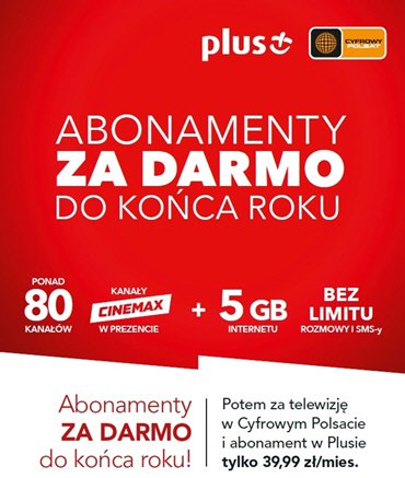 DwuPak, czyli telewizja i telefon od Cyfrowego Polsatu i Plusa do końca roku za darmo