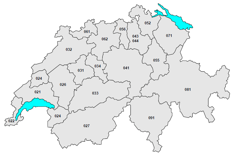 Strefy numeracyjne w Szwajcarii - mapa