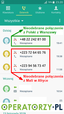 Połączenie nieodebrane z kierunkowego +223 z Mali