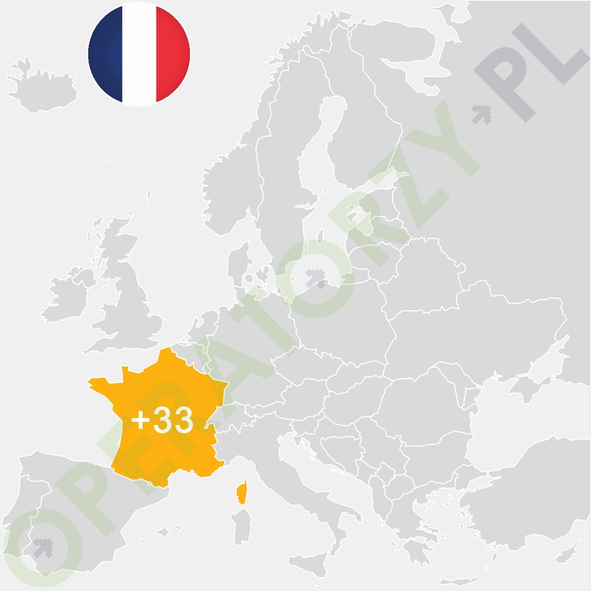 Gdzie jest Francja - mapa Europy - numer kierunkowy do Francji to +33