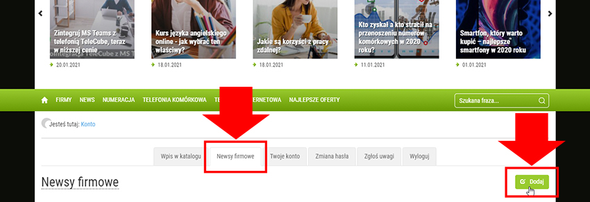 Widok przycisku służącego do dodawania wiadomości firmowych/newsów, po zalogowaniu się do konta Premium w serwisie Operatorzy.pl