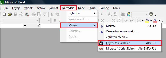 Uruchamianie edytora Visual Basic for Applications