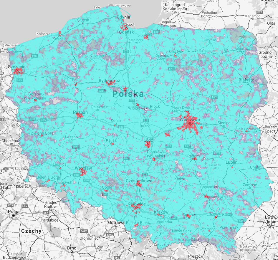 Mapa zasięgu sieci 5G Plus na dzień 2020.12.06