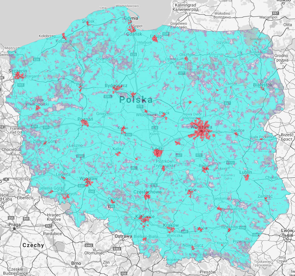 Mapa zasięgu sieci 5G Plus na dzień 06.01.2021