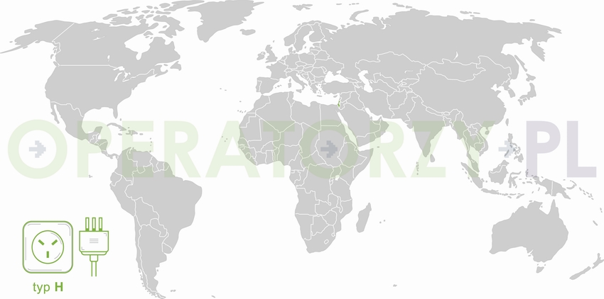 Mapa z państwami w których używane są gniazda i wtyczki elektryczne typu H