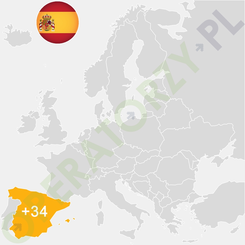 Gdzie jest Hiszpania - mapa Europy - numer kierunkowy do Hiszpanii to +34